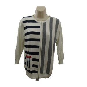 National Cardigan Sweater Womens Small Full Zip Stripes Blue White Long Sleeve